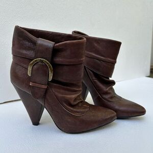 JS Hazell Brown Leather Ankle Boots Cone Heel Buckle Size 5.5